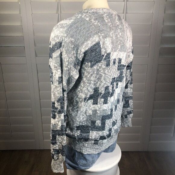 Vtg 90s Men's Michael Gerald Cardigan Acrylic Sweater M Gray White Blue Grandpa - Picture 5 of 12